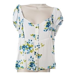 Free People White Floral Button-Up Blouse